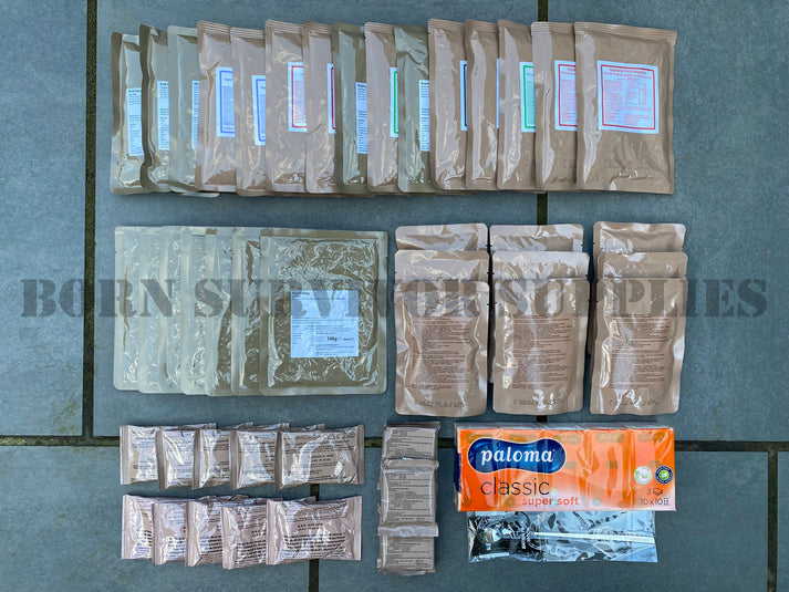 Open Army Ration Packs 2 Week Ration Pack Supply Kit - Army MRE Ready Meals 24hr Rations ...