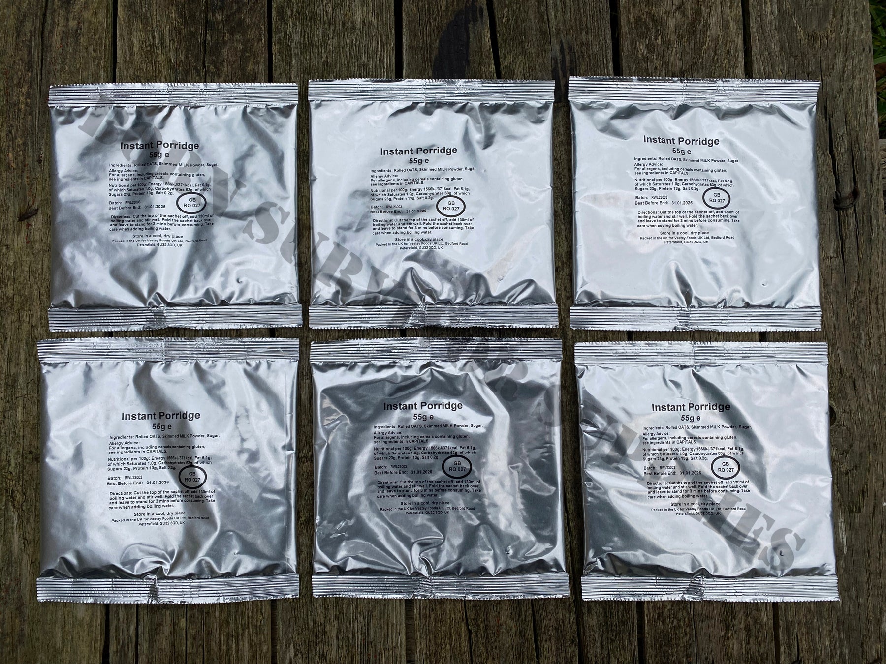 Camp Ration Pack 6 x Instant Porridge - Army Ration Pack Camping Hiking Breakfast Food ...