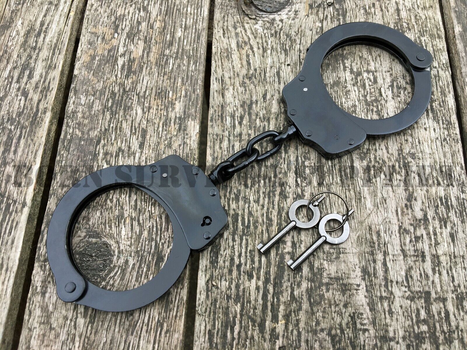 Stainless Steel Handcuffs - Black Double Locking Police Cuffs Key Lock ...